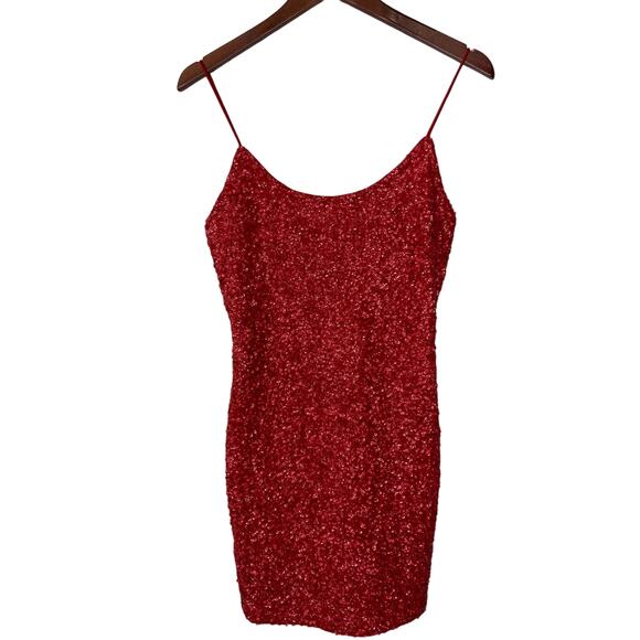 New Alice + Olivia Nelle Red Sequin Micro Mini Dress - Picture 2 of 12
